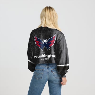  Washington Capitals Fanatics Women's Mineral Wash Oversized Long Sleeve Jersey T-Shirt - Black