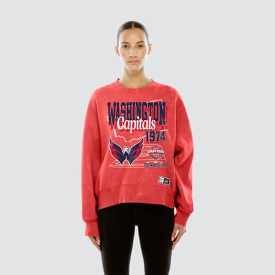  Washington Capitals New Era Women's Throwback Mineral Wash French Terry Crew Sweatshirt - Red