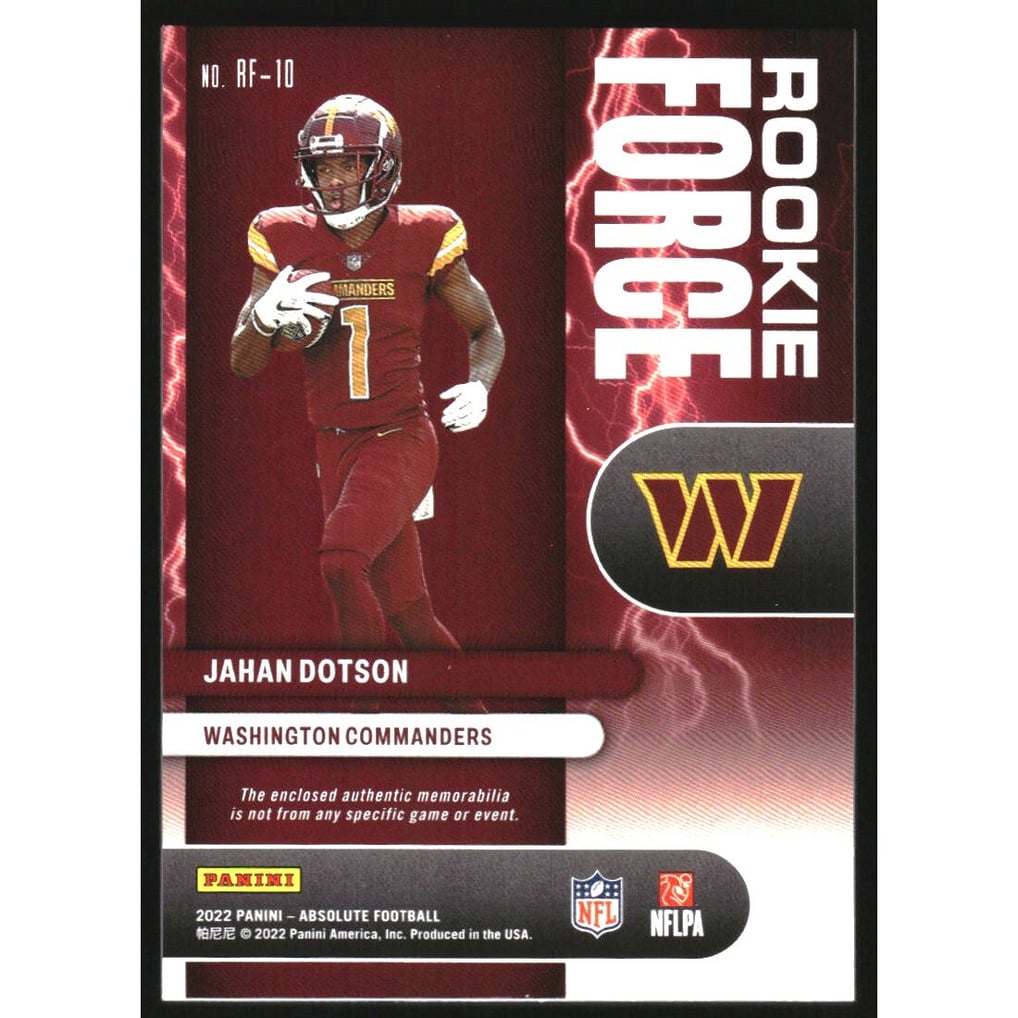 2022 Absolute Rookie Force Jerseys #10 Jahan Dotson