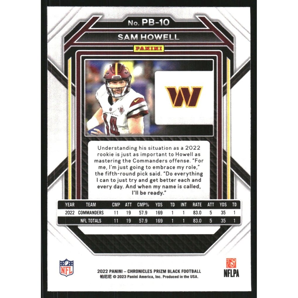 2022 Panini Chronicles Prizm Black #10 Sam Howell