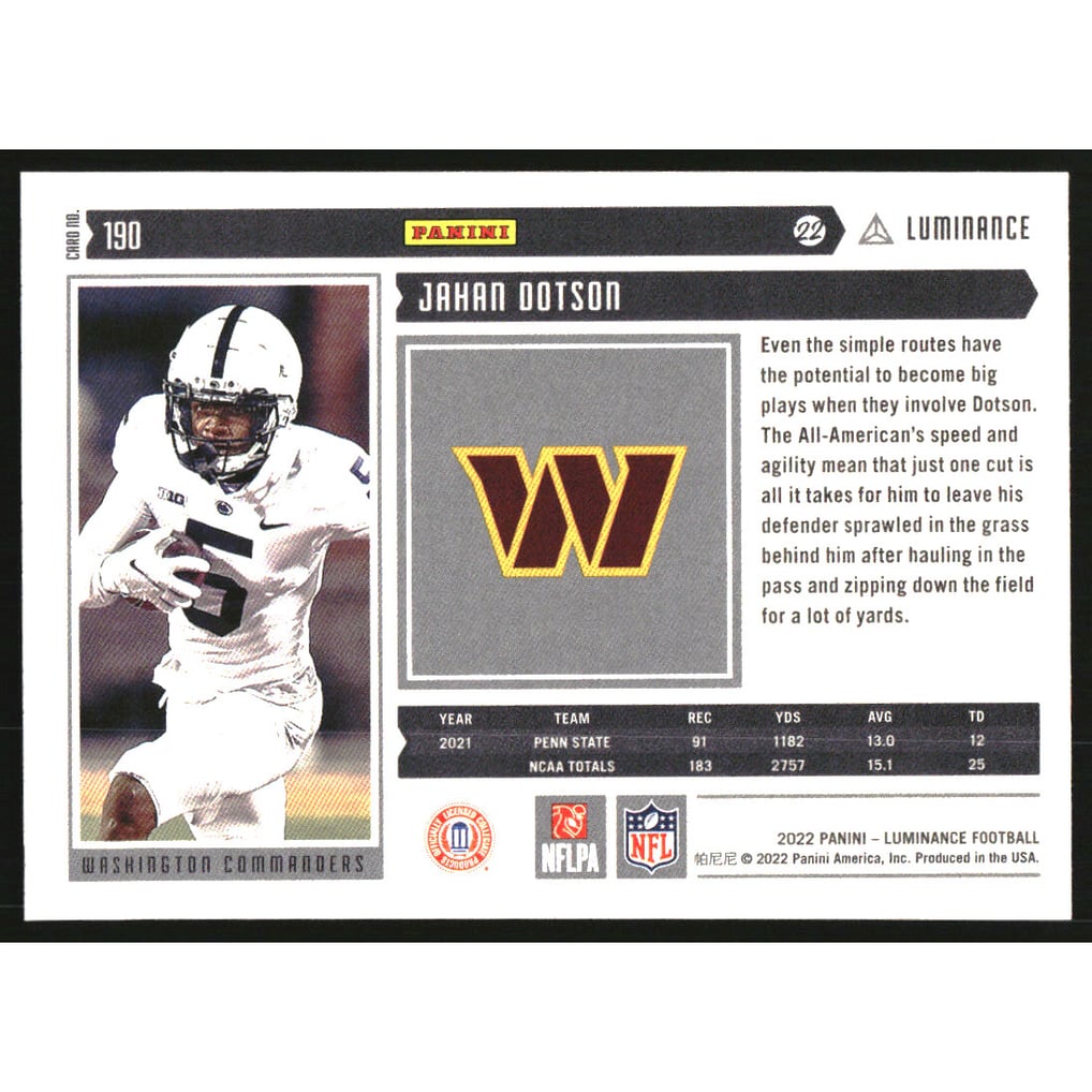 2022 Panini Luminance #190 Jahan Dotson RC