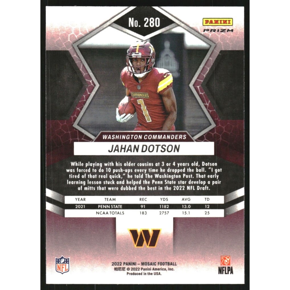 2022 Panini Mosaic Silver #280 Jahan Dotson DEB