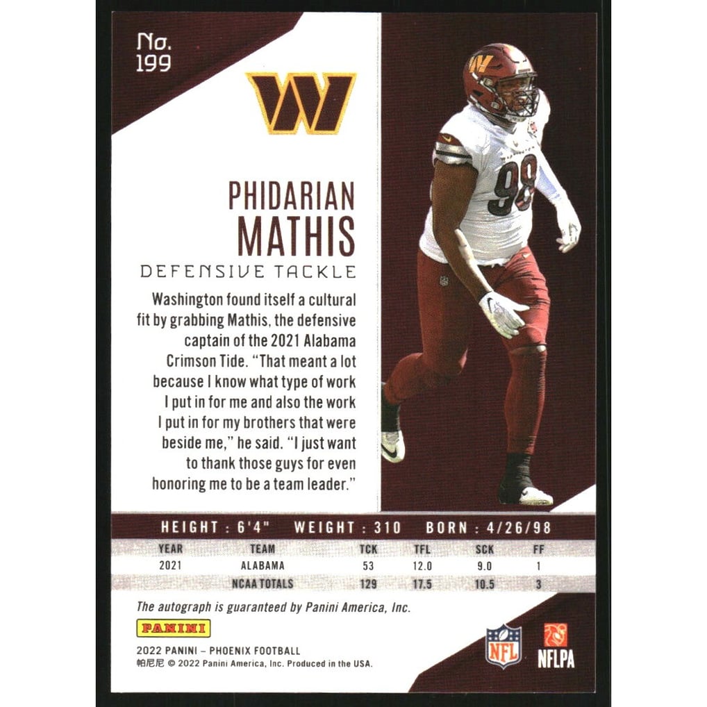 2022 Panini Phoenix Autographs #199 Phidarian Mathis