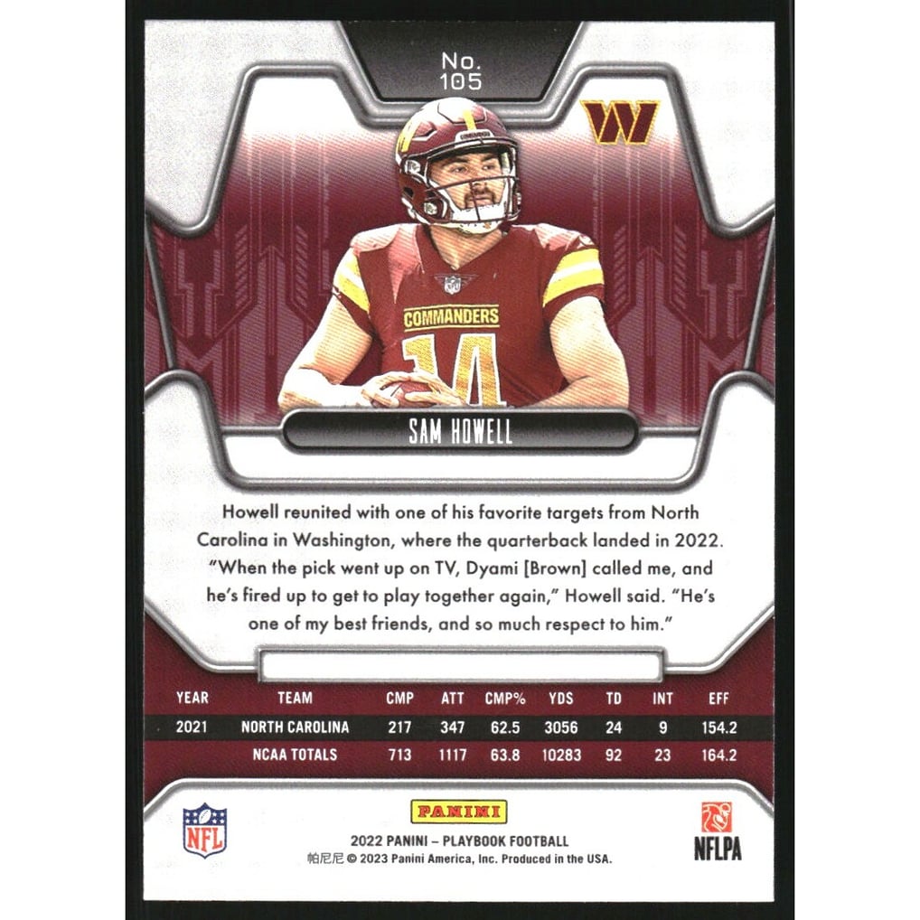 2022 Panini Playbook #105 Sam Howell RC