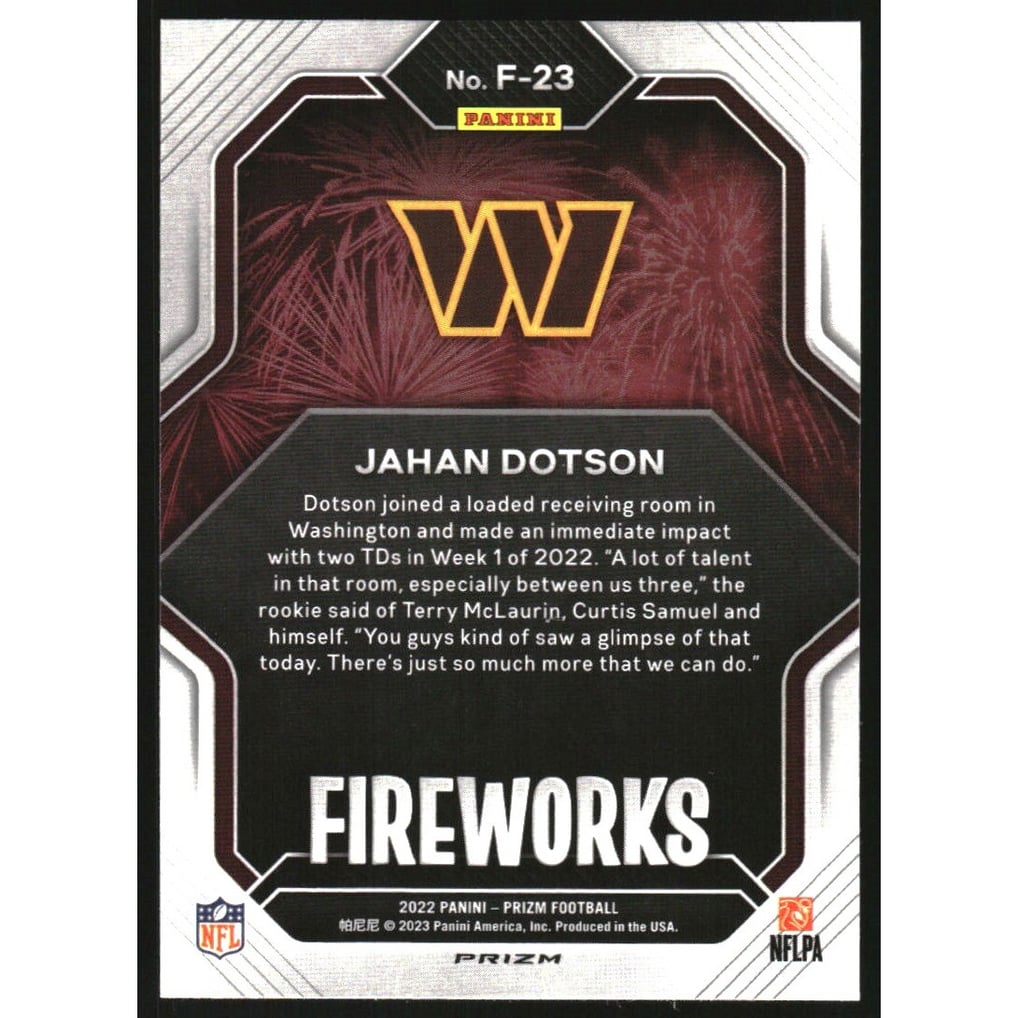 2022 Panini Prizm Fireworks Prizms Silver #23 Jahan Dotson