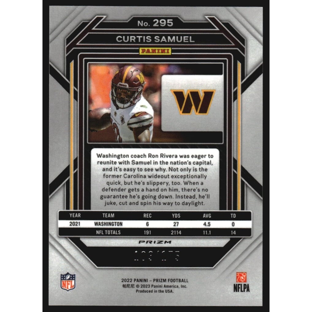 2022 Panini Prizm Prizms Hyper #295 Curtis Samuel