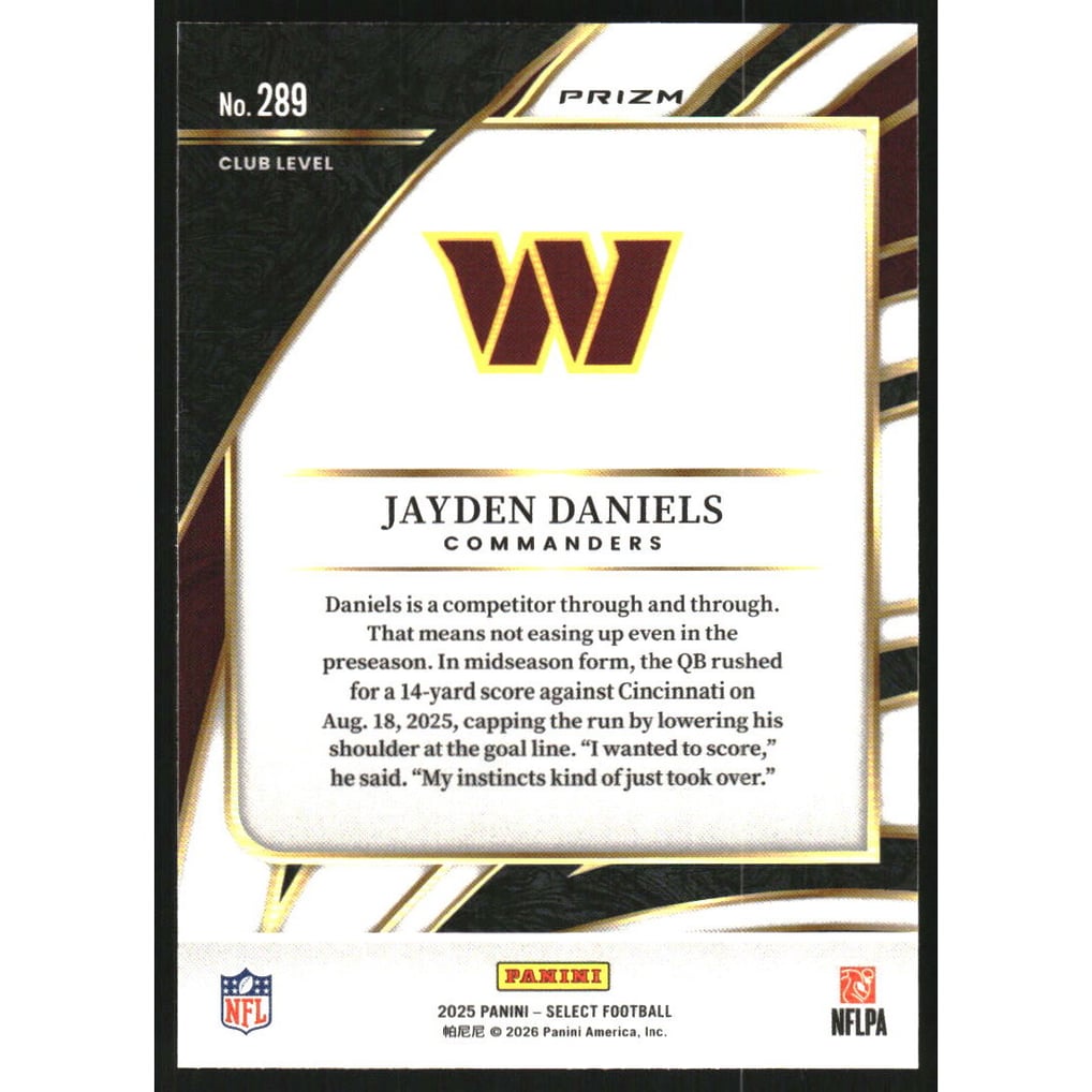 2025 Select Prizm Silver #289 Jayden Daniels