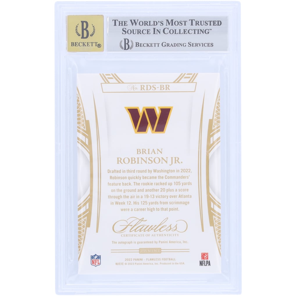 Brian Robinson Jr. Washington Commanders Autographed 2022 Panini ...