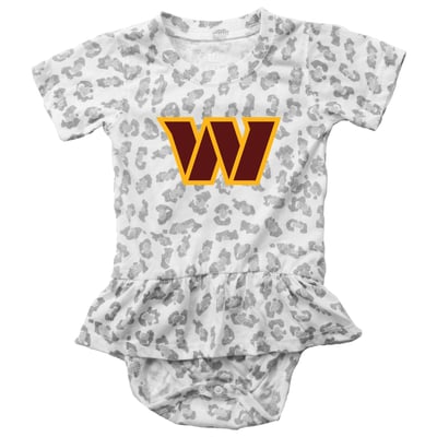  Washington Commanders Wes & Willy Girls Infant Leopard Print Ruffled Romper - White