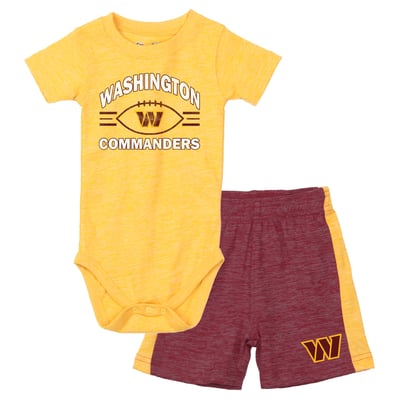 Washington Commanders Wes & Willy Infant Cloudy Yard Hopper Bodysuit & Shorts Set - Gold/Burgundy