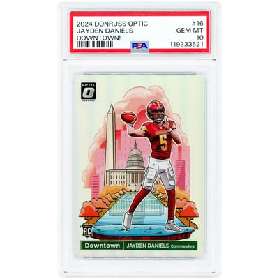 Jayden Daniels Washington Commanders 2024 Panini Donruss Optic Downtown Case Hit #16 PSA Authenticated 10 Rookie Card
