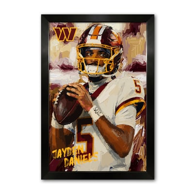 Jayden Daniels Washington Commanders 27" x 39" Framed Football Player Action Portrait – Artist Series Print