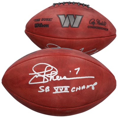 Joe Theismann Washington Commanders Autographed Fanatics Authentic Wilson Duke Metallic Silver Football with "SB XVII Champs" Inscription