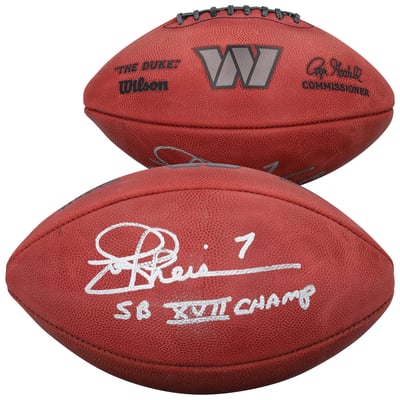 Joe Theismann Washington Commanders Autographed Fanatics Authentic Wilson Duke Metallic Silver Football with "SB XVII Champs" Inscription