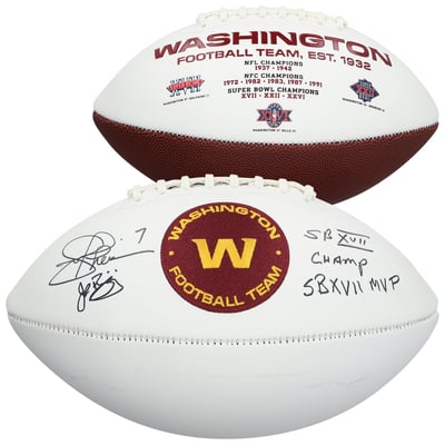 John Riggins & Joe Theismann Washington Commanders Autographed Fanatics Authentic Rawlings White Panel Football with Multiple Inscriptions 