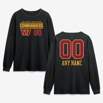 Washington Commanders  Touchdown Wordmark Personalized Name & Number Long Sleeve T-Shirt - Black