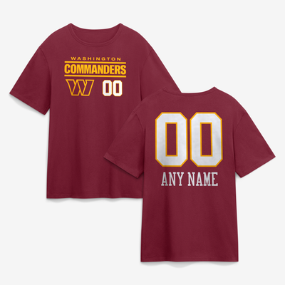 Washington Commanders  Touchdown Wordmark Personalized Name & Number T-Shirt - Burgundy