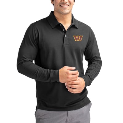 Washington Commanders Cutter & Buck Advantage DryTec Pique Long Sleeve Polo - Black