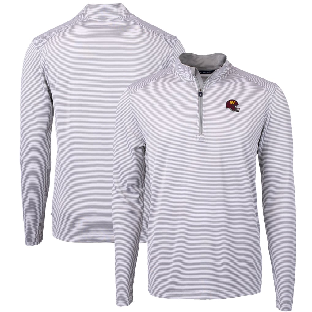 Washington Commanders Cutter & Buck Big & Tall Virtue Eco Pique Micro Stripe Tri-Blend Quarter-Zip Jacket - Gray