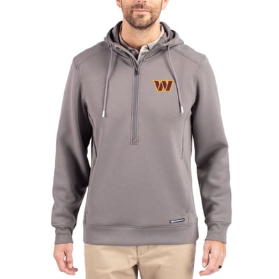 Washington Commanders Cutter & Buck Primary Mark Roam Eco Recycled Half-Zip Pullover Hoodie - Gray