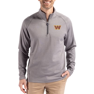 Washington Commanders Cutter & Buck Peshastin Eco Fleece Tri-Blend Raglan Recycled Quarter-Zip Jacket -  Heather Gray