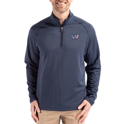 Washington Commanders Cutter & Buck Peshastin Eco Fleece Tri-Blend Raglan Recycled Quarter-Zip Jacket -  Heather Navy