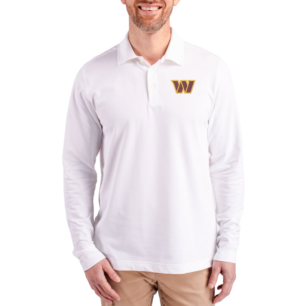 Washington Commanders Cutter & Buck Advantage DryTec Pique Long Sleeve Polo - White
