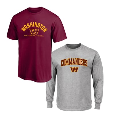  Washington Commanders Fanatics Big & Tall T-Shirt and Long Sleeve T-Shirt Combo Pack - Burgundy/Gray