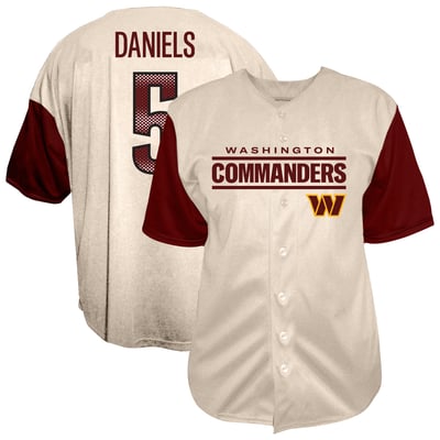 Jayden Daniels Washington Commanders Fanatics Big & Tall Baseball Button-Up Shirt - Cream
