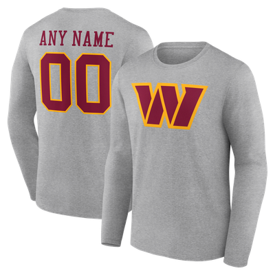 Washington Commanders  Team Authentic Personalized Name & Number Long Sleeve T-Shirt - Gray