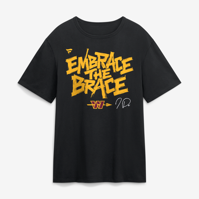 Jayden Daniels Washington Commanders Embrace the Brace T-Shirt - Black