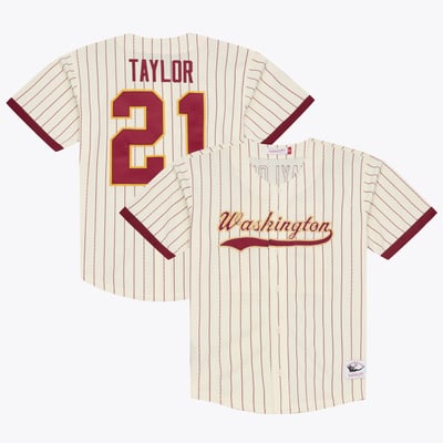 Sean Taylor Washington Commanders Mitchell & Ness Name & Number Mesh Button-Up Baseball Jersey - Cream