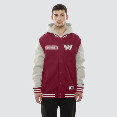  Washington Commanders New Era Full-Snap Fleece Hooded Jacket - Burgundy/Gray