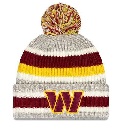 Washington Commanders New Era Stripe Cuff Knit Hat with Pom - Burgundy/Gray