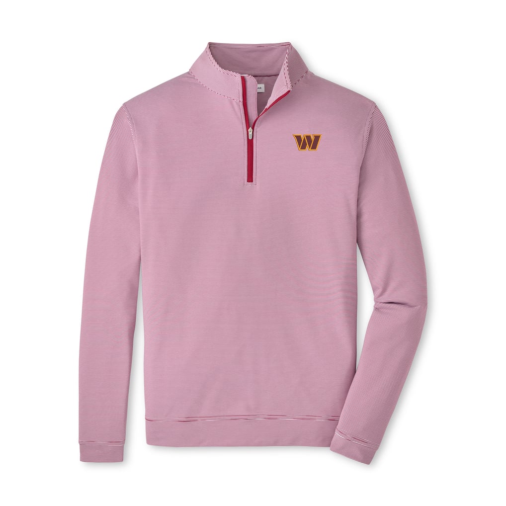 Washington Commanders Peter Millar Perth Sugar Stripe Performance Quarter-Zip Pullover - Burgundy/White