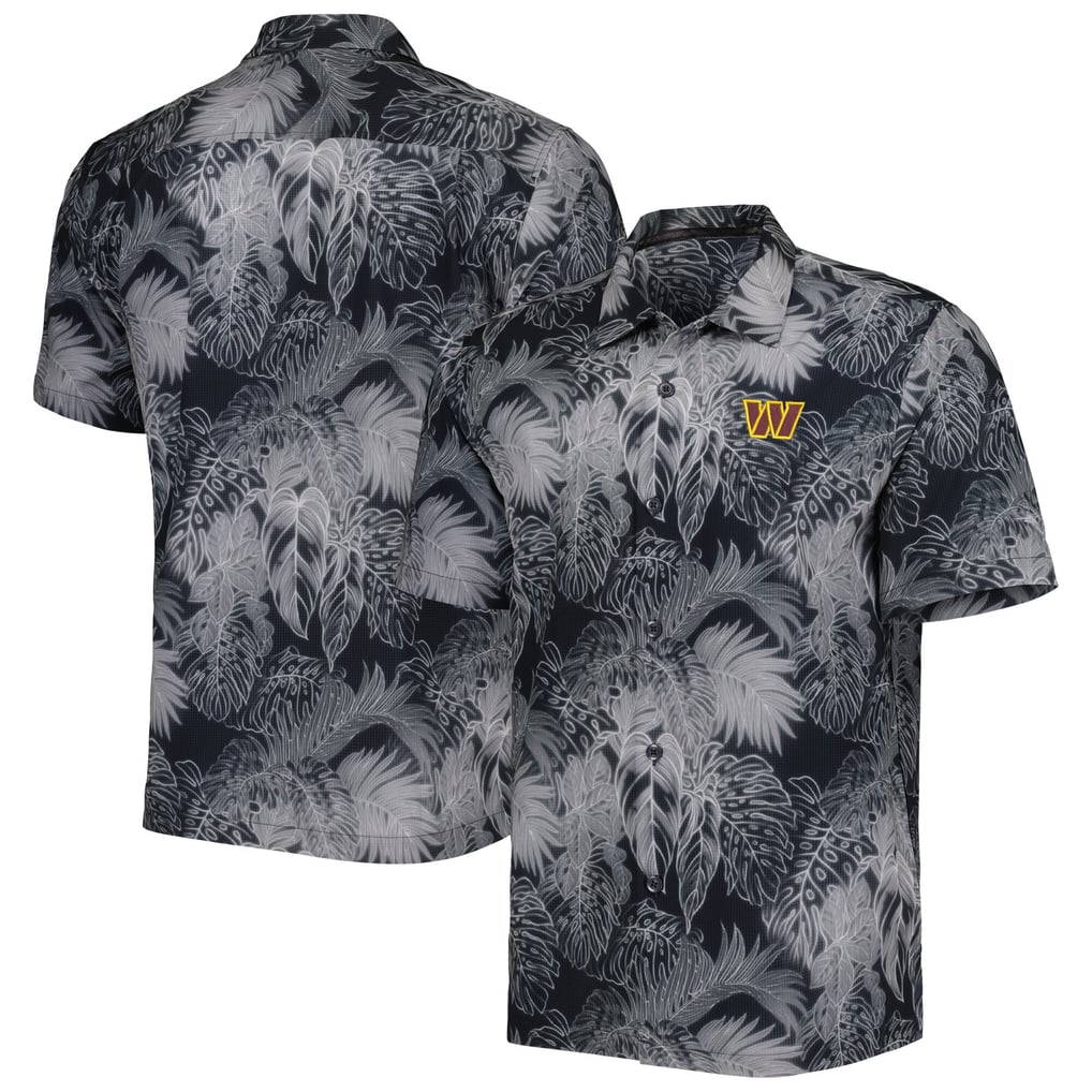 Washington Commanders Tommy Bahama Coast Luminescent Fronds Camp IslandZone Button-Up Shirt - Black
