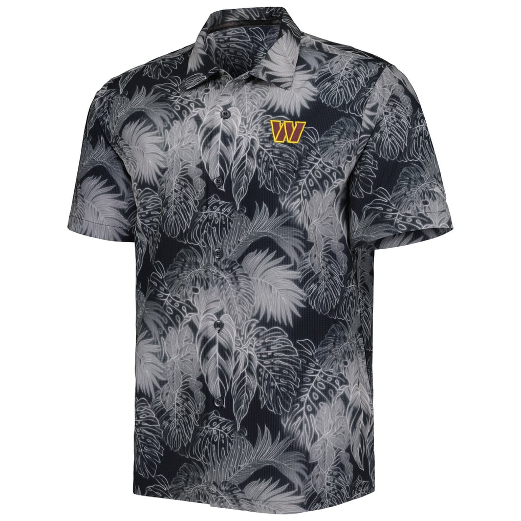 Washington Commanders Tommy Bahama Coast Luminescent Fronds Camp IslandZone Button-Up Shirt - Black