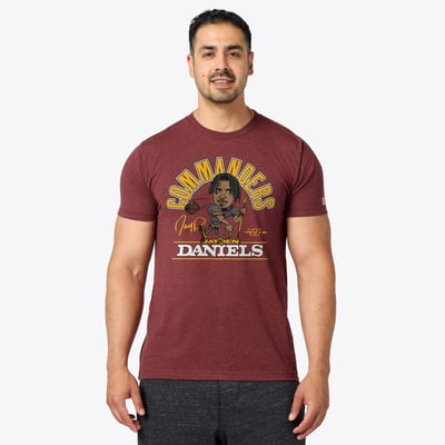 Jayden Daniels Washington Commanders Homage Unisex Caricature Player Graphic Tri-Blend T-Shirt - Burgundy