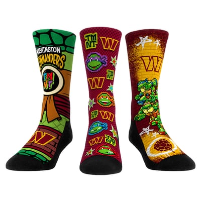  Washington Commanders Rock Em Unisex TMNT Three-Pack Crew Sock Set - Burgundy