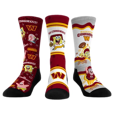  Washington Commanders Rock Em Unisex x Nickelodeon Spongebob Squarepants 3-Pack Crew Socks Set - 