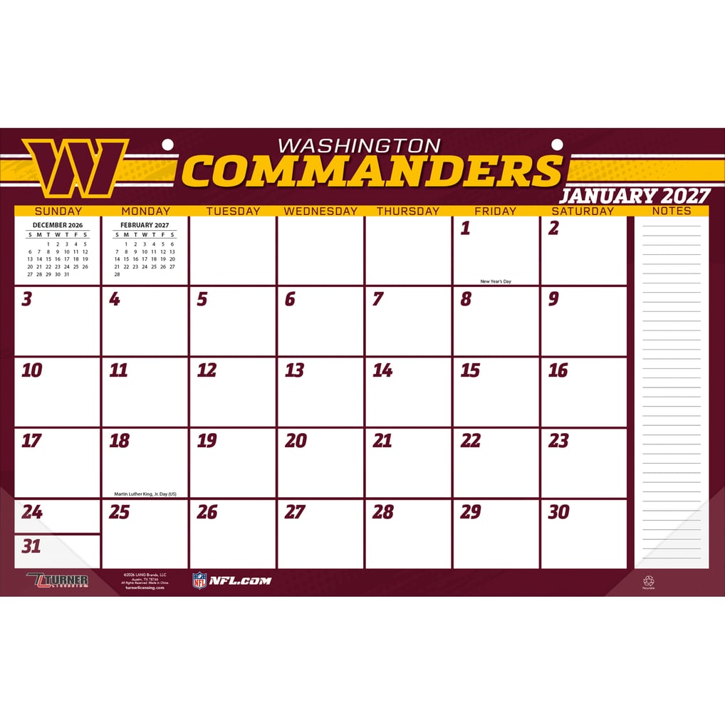 Washington Commanders 17" x 11" Desk Pad Calendar
