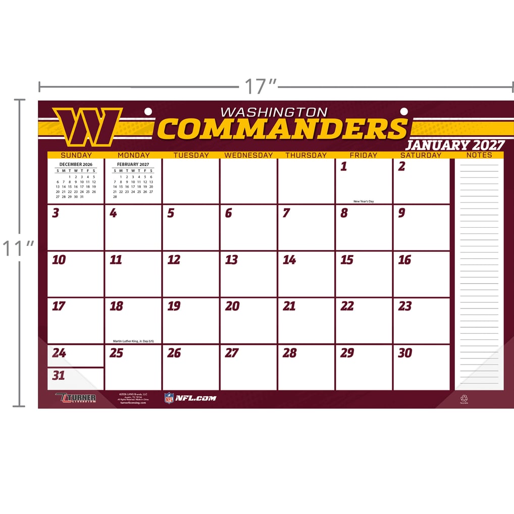 Washington Commanders 17" x 11" Desk Pad Calendar