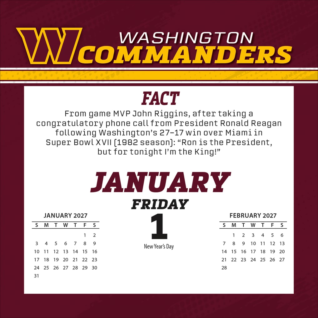 Washington Commanders 2027 Box Calendar