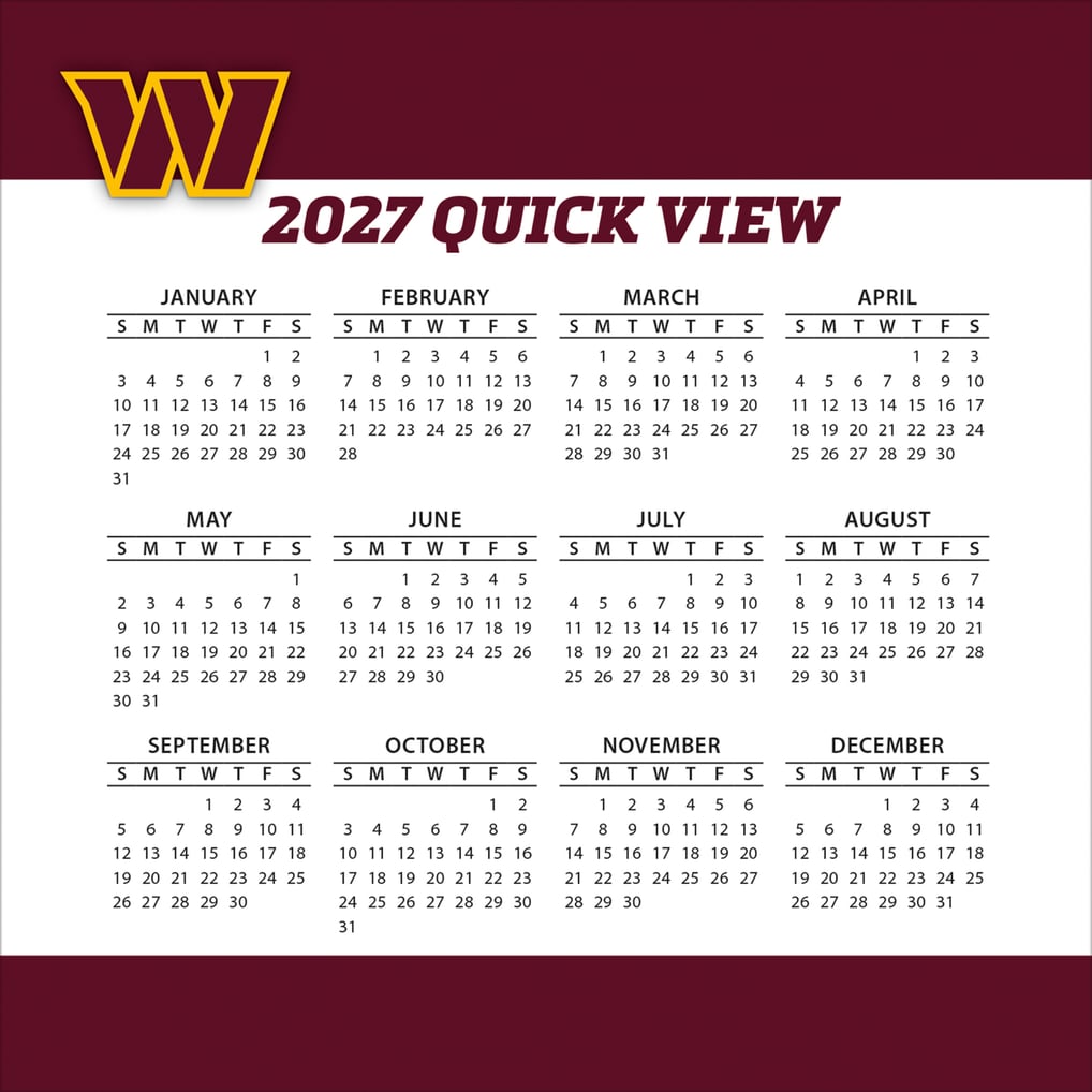Washington Commanders 2027 Box Calendar