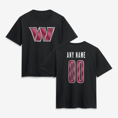 Washington Commanders Women's Metallic Mascot Personalized Name & Number T-Shirt - Black