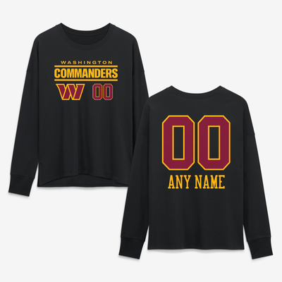 Washington Commanders Women's Touchdown Wordmark Personalized Name & Number Long Sleeve T-Shirt - Black