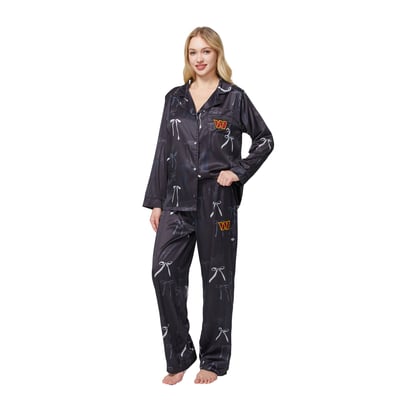  Washington Commanders Concepts Sport Women's Poppy Satin Long Sleeve Top and Pants Sleep Set - Black