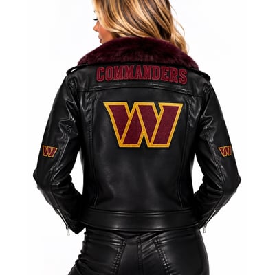 Washington Commanders FABGATING by Cuce Women's Vegan Leather Faux Fur Moto Full-Snap Jacket - Black/Burgundy