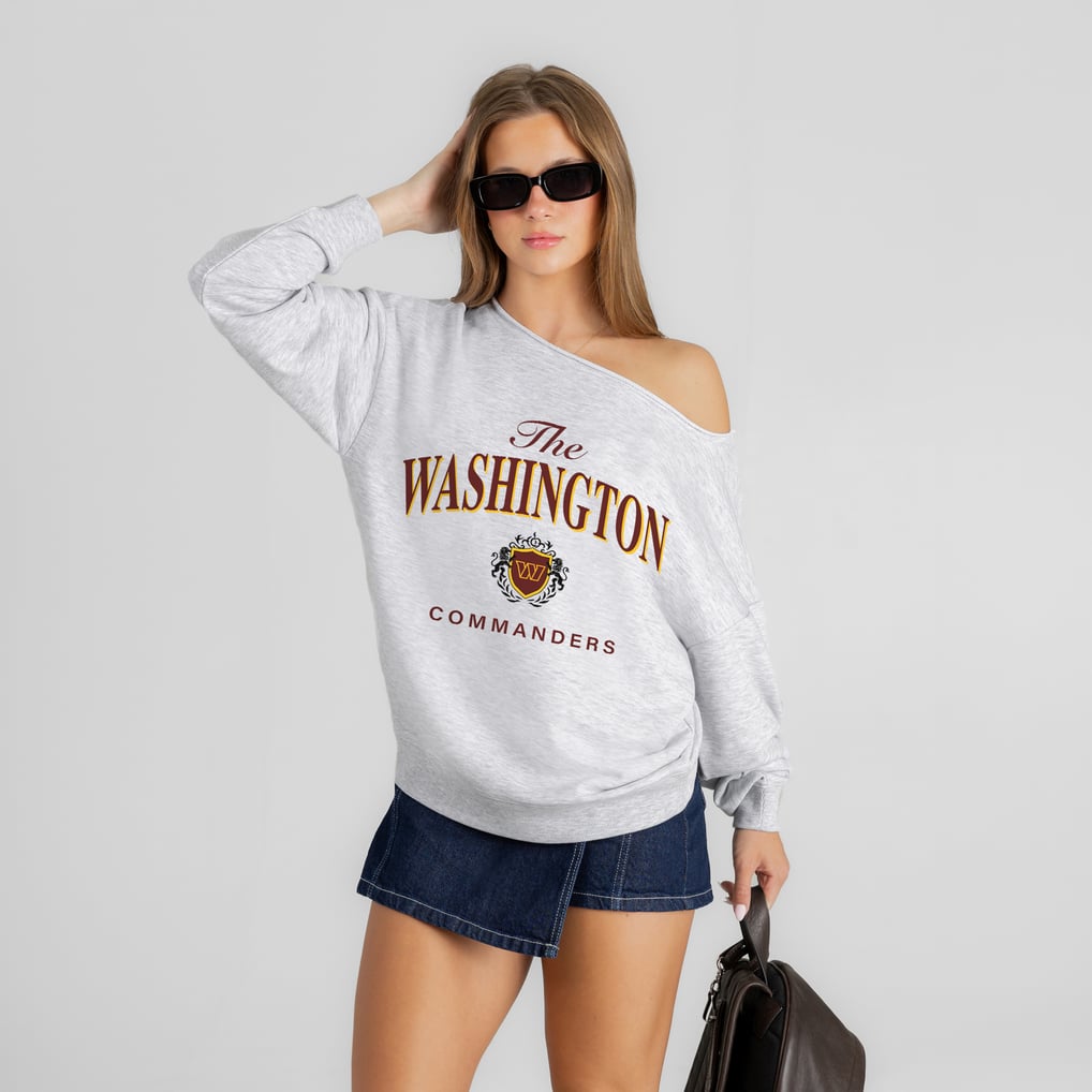 Washington Commanders Gameday Couture Women's Offsides Energy Off-Shoulder Sweatshirt - Ash