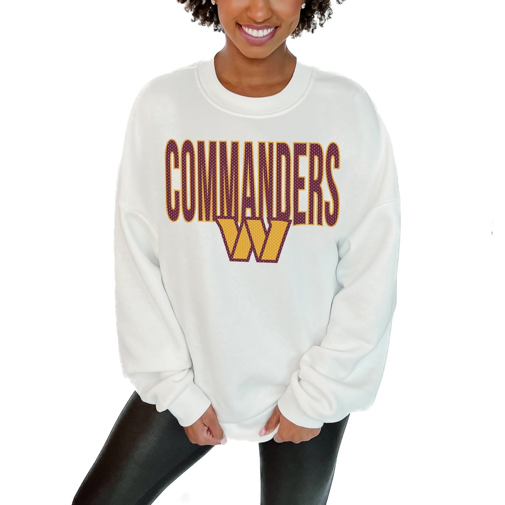 Washington Commanders Gameday Couture Women's  Just Go With It Oversized Long Sleeve Crewneck Sweatshirt – White